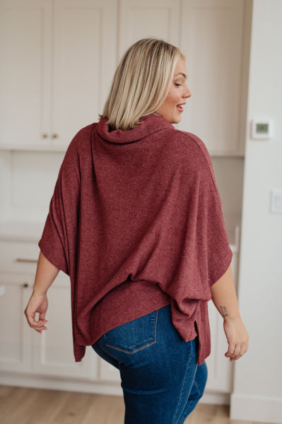Burgundy Cowl Neck Poncho