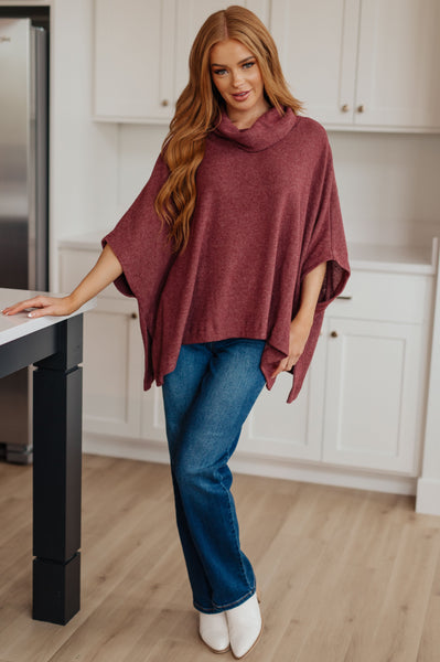 Burgundy Cowl Neck Poncho