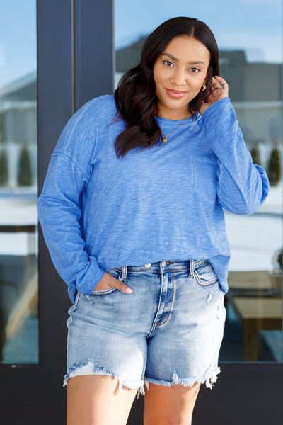 Blue Boatneck Long Sleeve Top