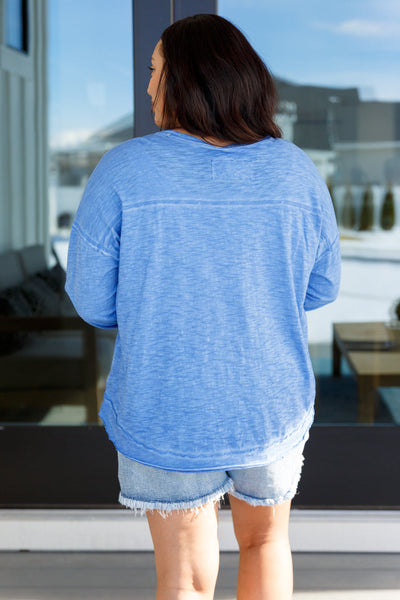 Blue Boatneck Long Sleeve Top
