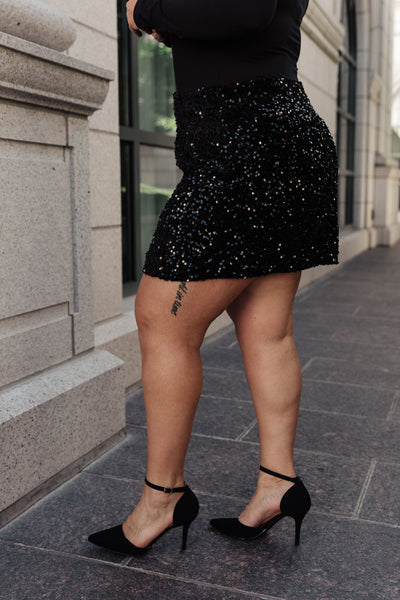 Black Velvet Sequin Skirt