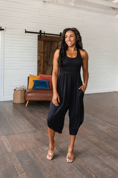 Cross Back Jumpsuit in Black