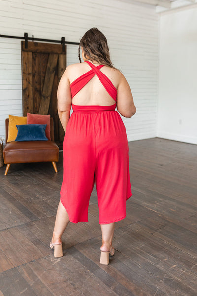 Cross Back Jumpsuit in Red