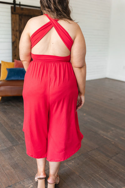 Cross Back Jumpsuit in Red