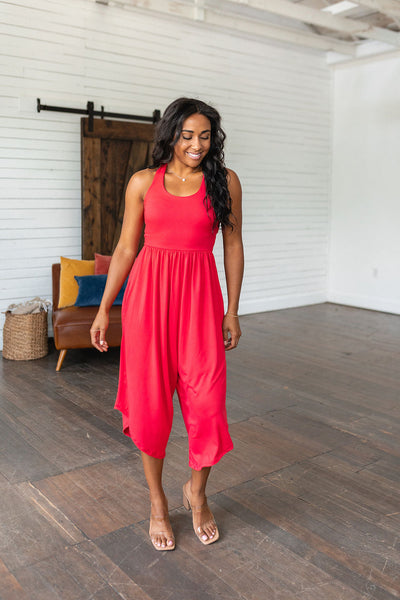 Cross Back Jumpsuit in Red