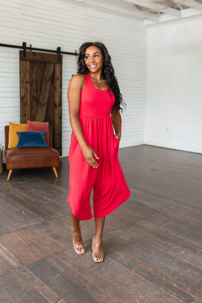 Cross Back Jumpsuit in Red