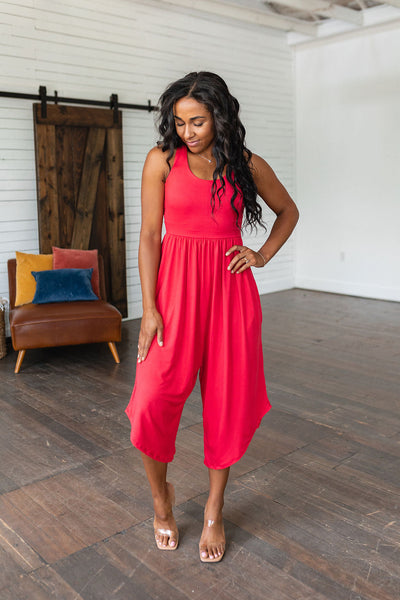 Cross Back Jumpsuit in Red