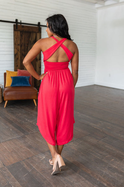 Cross Back Jumpsuit in Red