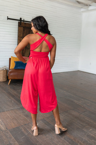 Cross Back Jumpsuit in Red