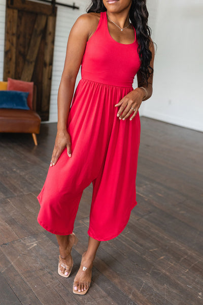 Cross Back Jumpsuit in Red