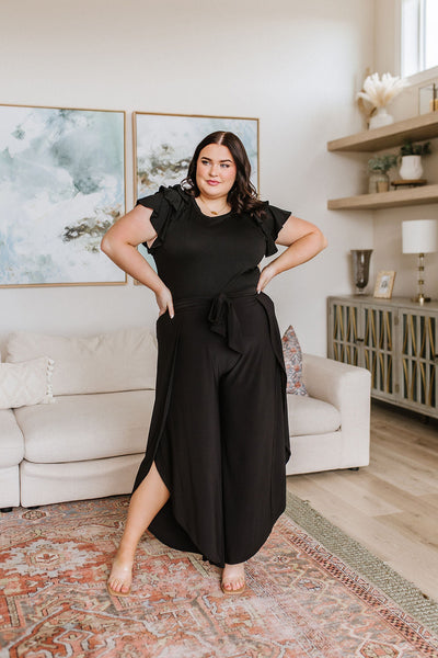Black Flutter Sleeve Top