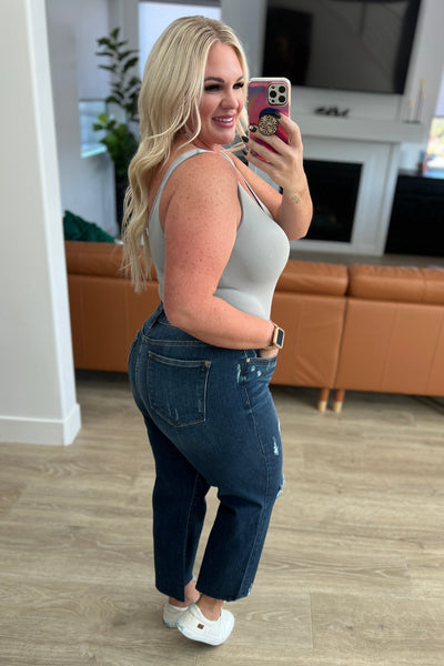 Judy Blue Darkwash Distressed Wide Leg Crop Jeans