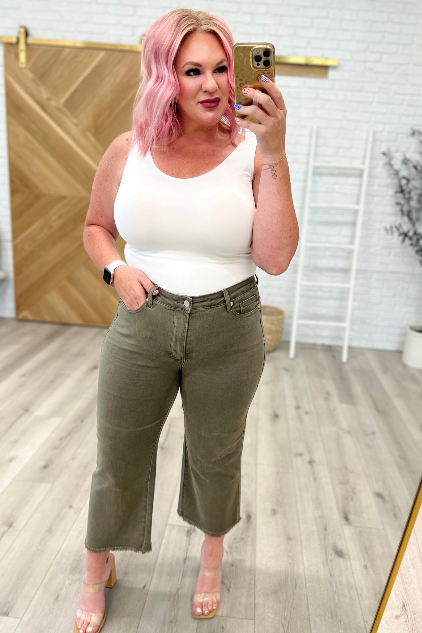 Judy Blue Olive Tummy Control Cropped Denim