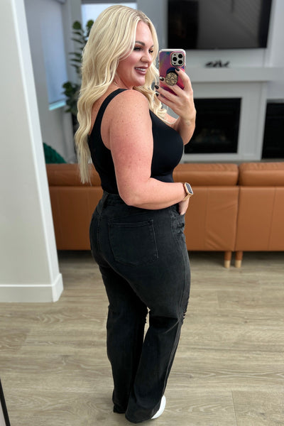 Judy Blue Rigid 90's Distressed Straight Jeans in Black