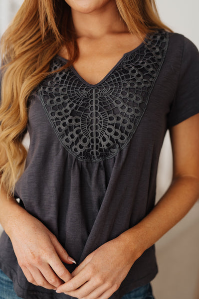 Charcoal Crocheted Detail Accent Top