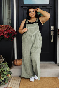Olive Mineral Wash Wide Leg Overalls