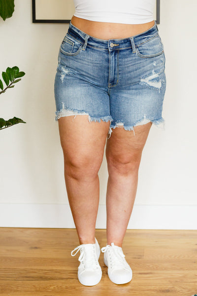 Judy Blue Midwash Frayed Hem Shorts