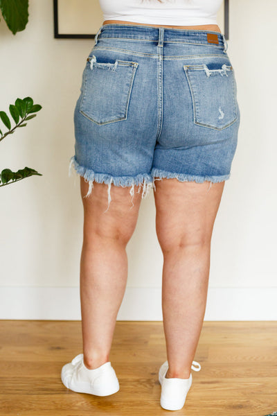 Judy Blue Midwash Frayed Hem Shorts