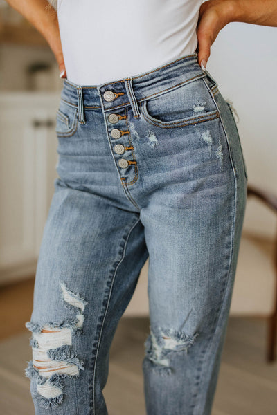 Judy Blue Button Fly Boyfriend Jeans