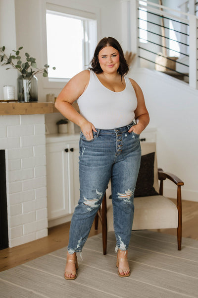 Judy Blue Button Fly Boyfriend Jeans