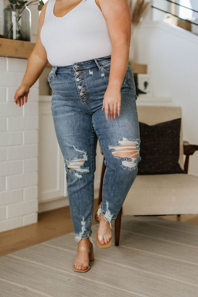 Judy Blue Button Fly Boyfriend Jeans