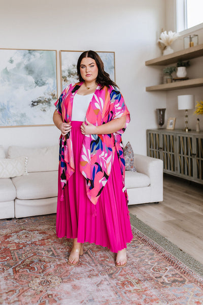 Pleated Midi Skirt in Hot Pink