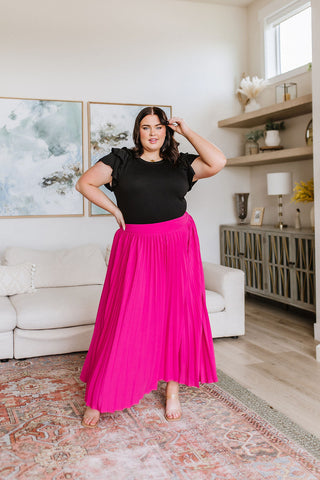 Pleated Midi Skirt in Hot Pink