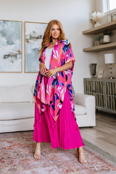 Pleated Midi Skirt in Hot Pink