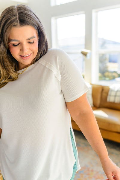 Ivory Side Slit Short Sleeve Top