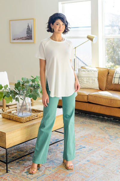 Ivory Side Slit Short Sleeve Top