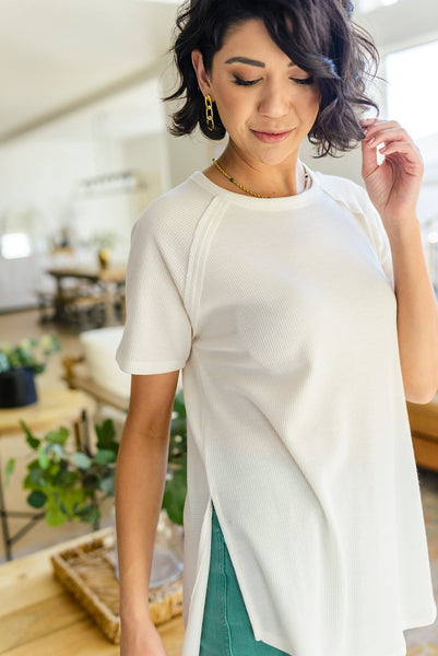 Ivory Side Slit Short Sleeve Top