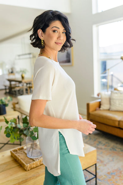 Ivory Side Slit Short Sleeve Top