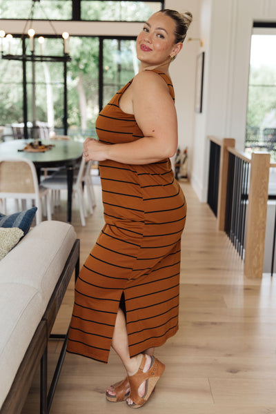 Rust Striped Maxi Dress