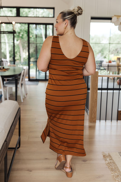 Rust Striped Maxi Dress