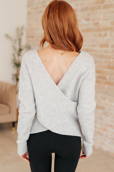Gray Reversible Faux Wrap Sweater