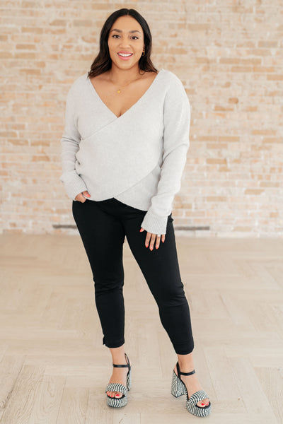 Gray Reversible Faux Wrap Sweater