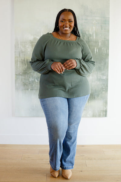 Olive Waffle Knit Top