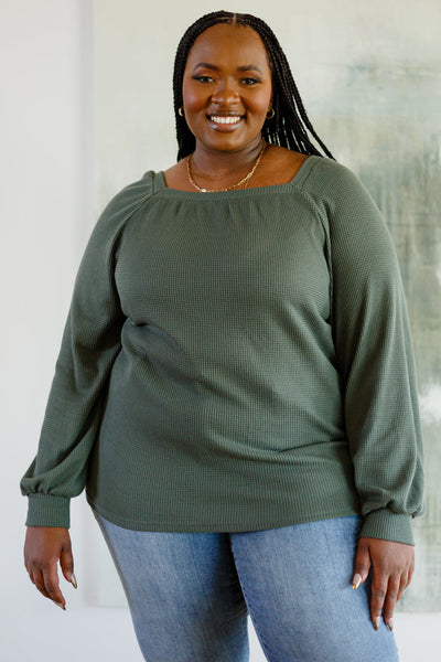 Olive Waffle Knit Top