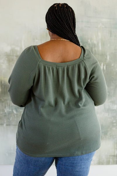 Olive Waffle Knit Top
