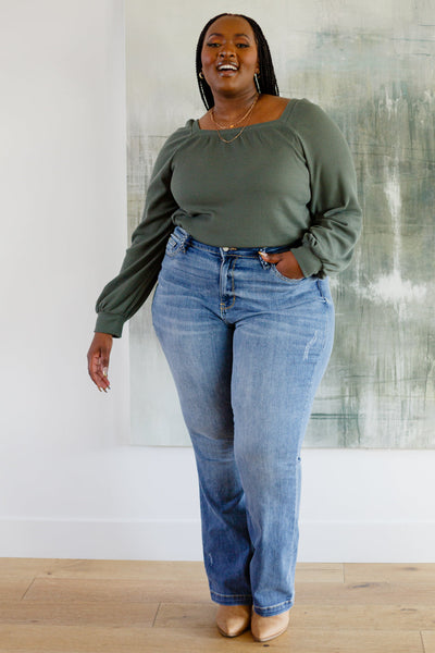 Olive Waffle Knit Top
