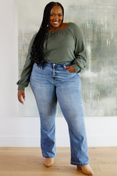 Olive Waffle Knit Top