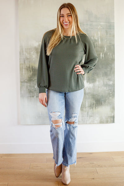 Olive Waffle Knit Top