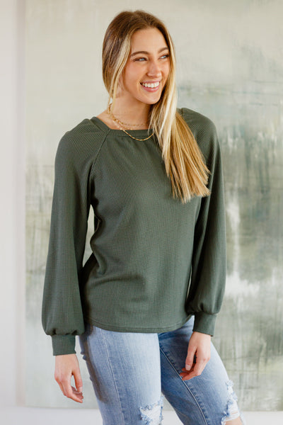 Olive Waffle Knit Top