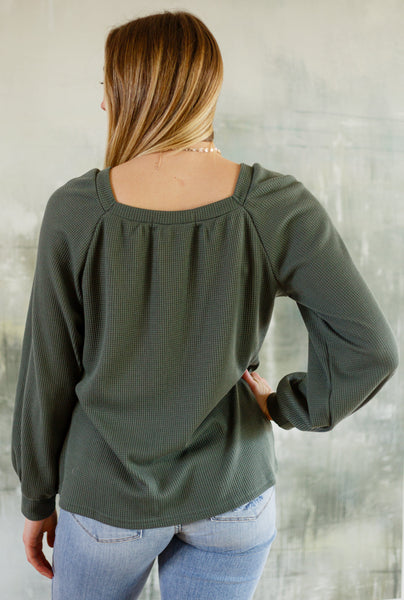 Olive Waffle Knit Top