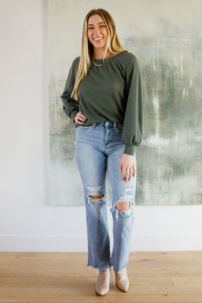 Olive Waffle Knit Top