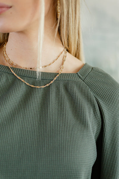 Olive Waffle Knit Top