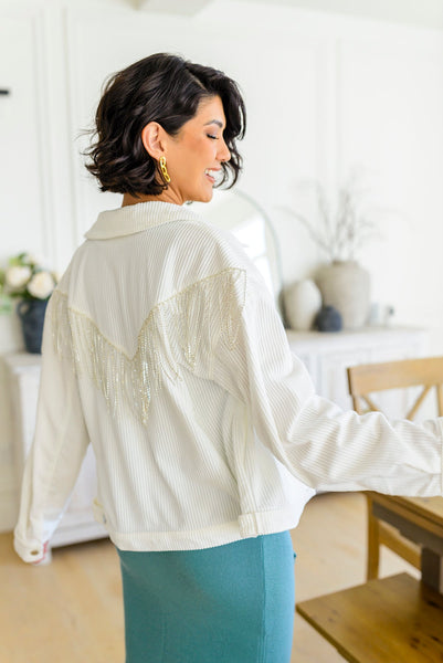 White Rhinestone Fringe Jacket