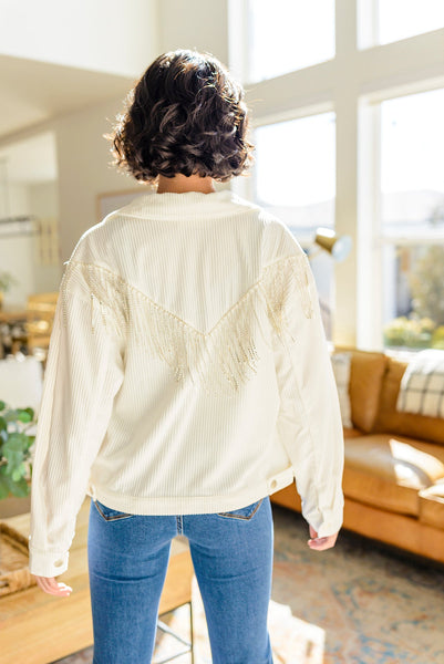 White Rhinestone Fringe Jacket