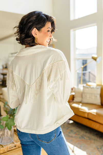 White Rhinestone Fringe Jacket