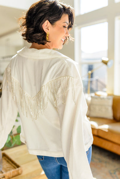 White Rhinestone Fringe Jacket